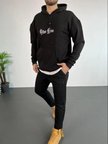 Üç İplik Şardonlu Erkek Siyah – Oversize Hoodie, “Other Lives” Ön - Arka Baskılı, Kanguru Cepli, Kışlık Rahat Günlük Stil Kapüşonlu Sweatshirt