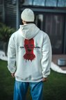 Beyaz Oversize Sweatshirt Baskılı Kadın Sokak Stili Üç İplik Kapüşonlu
