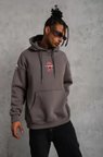Maske İllüstrasyon Baskılı Erkek Gri Kordonlu Kapüşonlu Sweatshirt