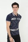 Baskı Detaylı Erkek Fit Duruş Grafik Lacivert Slim Fit Pamuklu Tişört