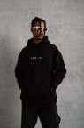 Astronot İllüstrasyon Baskılı Erkek Siyah Kapüşonlu Sweatshirt