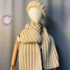 Uretti - Emine 9106 - 1712 El Örgüsü Bere Ve Kaşkol Takımı - Bej