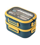 2 Katlı Bölmeli Paslanmaz Çelik Saklama Kabı Sızdırmayan Beslenme Kabı 1650 ml - Yeşil/Sarı