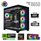 Xaser Lexus x640 Ryzen 7 7800X3D 32GB Ram 1TB M.2 NVMe SSD 8GB RTX5060 Sıvı Soğutmalı Oyuncu Bilgisayarı