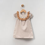 Kız Çocuk Papatya Nakışlı Rahat Kalıp Kısa Kollu Elbise