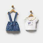 Kız Çocuk Kısa Kol Askılı Etek 2li Takım