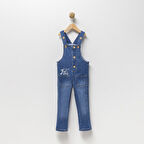 Kedi Baskılı Likralı Erkek Çocuk Kot Salopet / Bahçıvan