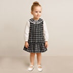 Kız Çocuk Ekose Desenli Tuvit Kumaş Elbise %100 Pamuk