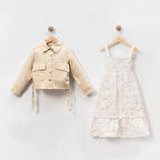 Kız Çocuk Müslin Elbse Kot Ceket İkili Takım