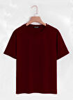 Unisex Oversize Bisiklet Yaka Düz Basic T-Shirt - BORDO