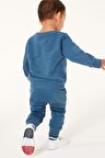 % 100 Pamuklu Mid Blue Sweatshirt Jogger Alt Üst Takım
