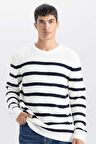 DeFacto Standart Fit Normal Kesim Bisiklet Yaka Çizgili Triko Kazak B0546AX24WNER100