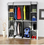 Geniş Hacimli Çift Askılı Lüks Çelik Profilli Bez Dolap Gardırop Hangar Boy - Gri