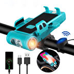 Monozone  5in1 Bisiklet Feneri Şarjlı Telefon Tutucu+Korna +Sis Farı 3500Mah PowerBank Scooter Lambası 
