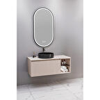 Almonde 100 Cm Siyah Lavabolu Banyo Dolabı Krem