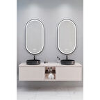 Almonde 160 Cm Siyah Lavabolu Banyo Dolabı Krem