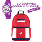 Çocuk Kol Saati Hediyeli Benetton Büyük Kapasiteli Çocuk Okul Çantası B.NT.04287