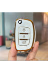 Hyundai IX35 Sustalı Anahtar Kılıfı Beyaz-Gold