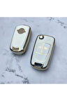 Opel Corsa D Anahtar Kılıfı Beyaz-Gold