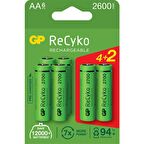 GP 6'lı (4+2) ReCyko 2700 Serisi Ni-Mh Şarj Edilebilir AA Kalem Pil (GP270AAHCE4/2BB-P6)