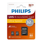 Philips FM32MP45D/00 32GB Class10 UHS-I U1 TF Adaptörlü Micro SDHC Hafıza Kartı (2'Li Paket)