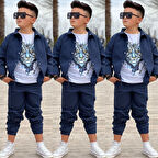 MODAVALS GABARDİN GÖMLEK KARGO CEP PANTOLON ve KAPLAN BASKILI TSHIRT 3 PARÇA ERKEK ÇOCUK TAKIM 