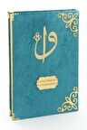 Hediyelik Kadife Kaplı İsme Özel Pleksi Desenli Arapça Orta Boy Kuranı Kerim Petrol