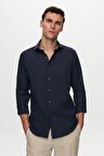 Slim Fit Lacivert Italyan Yaka Armürlü Uzun Kollu Kolay Ütülenebilir Nefes Alan Dört Mevsim 2HF02ORT3185