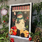 Uretti - Funda 1603 - El Yapımı Kardan Adam Temalı Ahşap Yılbaşı Panosu - 24 x 33 cm