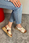 Kadın Tinge Bej Cilt Kalın Mantar Taban Ortopedik  Sandalet  K-250