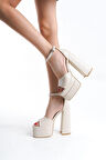 Kadın Elina Tek Bantlı Bej Cilt 15 cm Platform Topuklu Ayakkabı