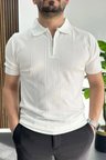 Erkek Desenli Polo Yaka Tişört Beyaz Edw457