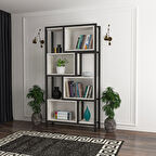 Oykotra Serisi Kitaplık 5 Büyük Raflı 90 cm Ceviz Desen Siyah Metal Ayak Kitaplık