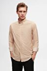 Slim Fit Bej Çizgili Gömlek 6HC02ORT10265