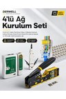 4'lü Ağ Kurulum Seti; RJ45 RJ11 Kablo Test Etme Cihazı, Kilitlemeli İnternet Çakma Pensesi, Krone Punch Down Priz Çakma Aparatı ve 100 Adet Cat6 Konnektör Jak