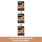  Alkalin AAA İnce Kalem Pil, 1,5V (LR03 / MN2400), 24'lü Paket