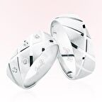 Beyaz Şeritli Taşlı Altın Alyans 5002-1