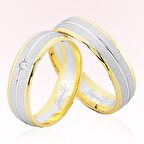 Sarı Beyaz Şeritli Altın Alyans 5002