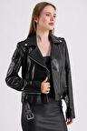 Milenni Kadın Deri Biker Ceket