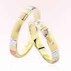 Harem Altın Rose Beyaz Sarı Bombeli Altın Alyans 5007