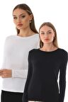 Kadın Viskon Tişört 2'li Paket-Siyah-Beyaz-Siyah-Beyaz