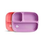 Munchkin 3 Bölmeli Sıçrama Engelleyici Tabak Seti | 6 Ay+ | 2’li | Pembe/Mor| BPA İçermez | Kaymaz Taban