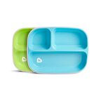 Munchkin 3 Bölmeli Sıçrama Engelleyici Tabak Seti | 6 Ay+ | 2’li | Mavi/Yeşil | BPA İçermez | Kaymaz Taban