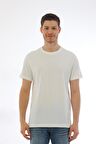 Erkek Basic Regular Fit %100 Pamuk Bisiklet Yaka T-Shirt-Krem