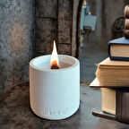 Etna Beyaz, Soya Mumu, Ahşap Fitil, 7x7 cm, Beton Saksı