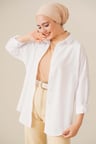 103901 Oversize Basic Tesettür Gömlek - Beyaz