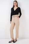 6556 Kemerli Kumaş Pantolon - Krem