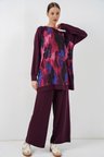 Kadın Desenli Oversize Tunik Pantolon İkili Takım 55462 - Mor