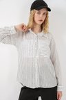 Kadın Tek Cepli Çizgili Oversize Gömlek 20375 - Beyaz