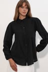Kadın Dokulu Oversize Keten Gömlek 20381 - Siyah